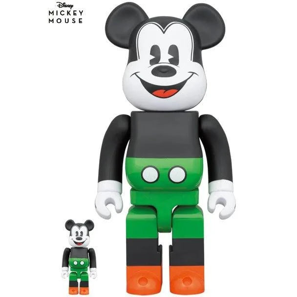 100% and 400% Bearbrick Mickey Mouse 1930's poster design figures.