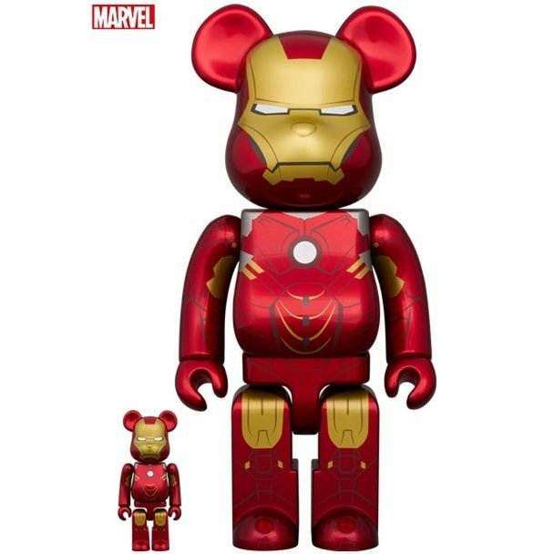 アイアンマン　IRON MAN marvel マーベル BE@RBRICK Bearbrick 400% & 100% - Figurines Iron Man en version collection