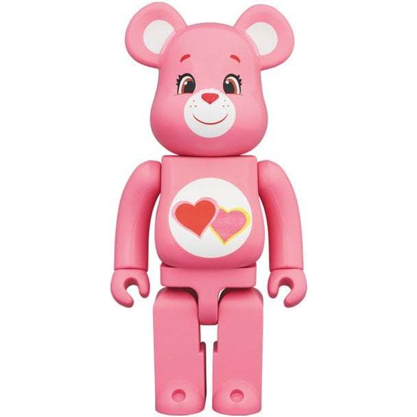 1000% Bearbrick Love-a-Lot Bear figure in strawberry pink with double heart symbol on chest