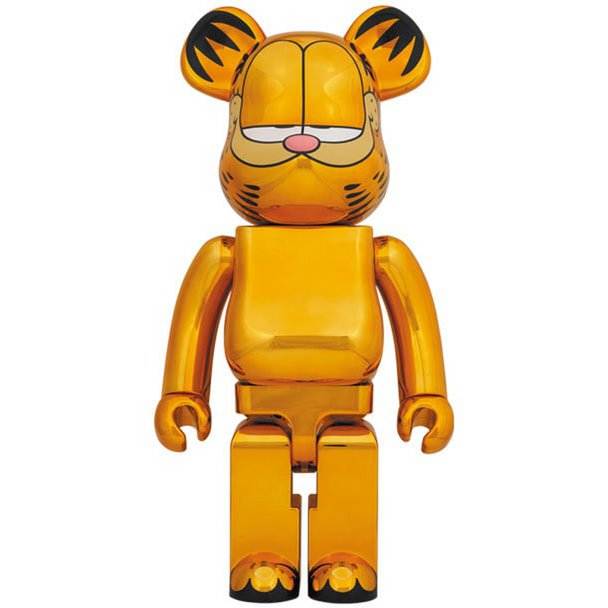Bearbrick - Garfield gold chrome collectible figure.