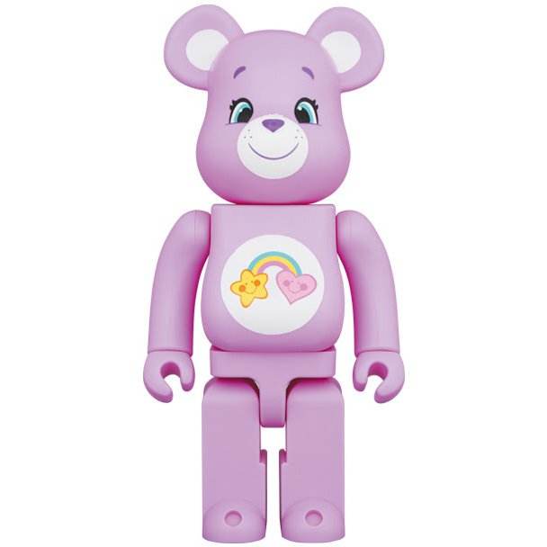 1000% Bearbrick Best Friend Bear toy with orchid hue, star and heart badge, limited edition by Medicom Toys.