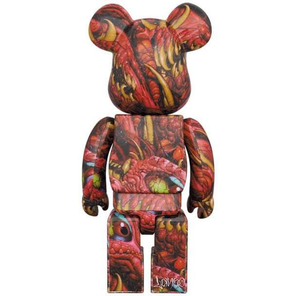 400% Bearbrick figure featuring Lango Dragon design by Lango Oliveira with vibrant red and detailed artwork