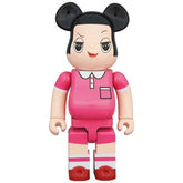 400% Bearbrick Chico-Chan figurine in pink dress with dark bob hairstyle.