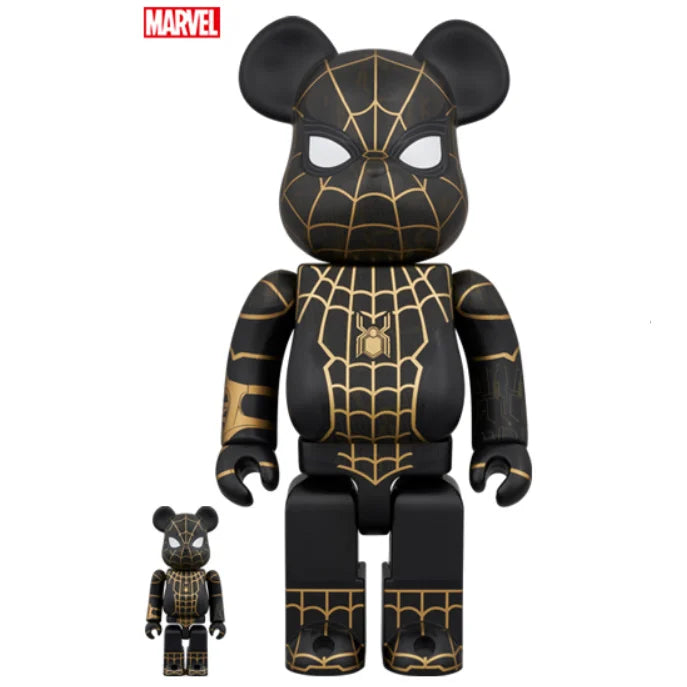 Bearbrick 400% & 100% - Spiderman - No Way Home (Costume Noir & Or)