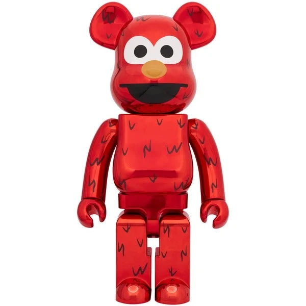 1000% Bearbrick Elmo Chrome Edition figurine with red glossy finish and iconic features.