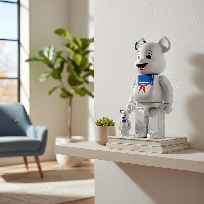 400% & 100%  Bearbrick sæt - Stay Puft Marshmallow Man (White Chrome)
