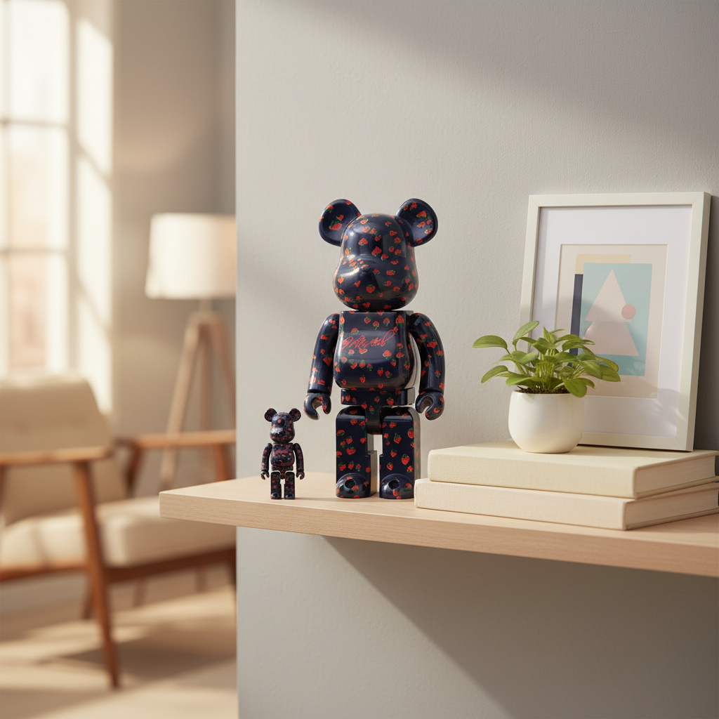 400% & 100% Bearbrick sæt - Muveil (Strawberry)-Medicom Toy-Bearbrick