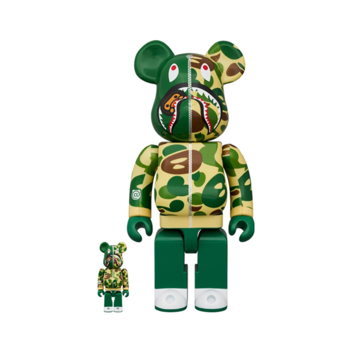 Bearbrick 400% & 100% set BAPE Baby Milo Shark Camo, Green.