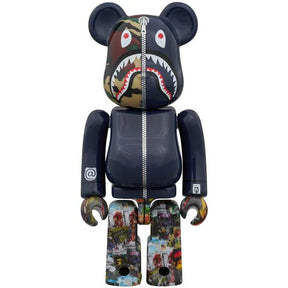 400% & 100% Bearbrick 3 pcs sæt - BAPE(R) LEGACY CAMO SHARK (Navy ver.)