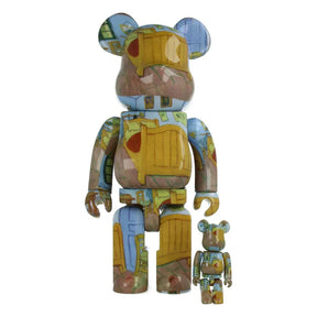Bearbrick set featuring Van Gogh's "The Bedroom" design in 400% and 100% sizes.