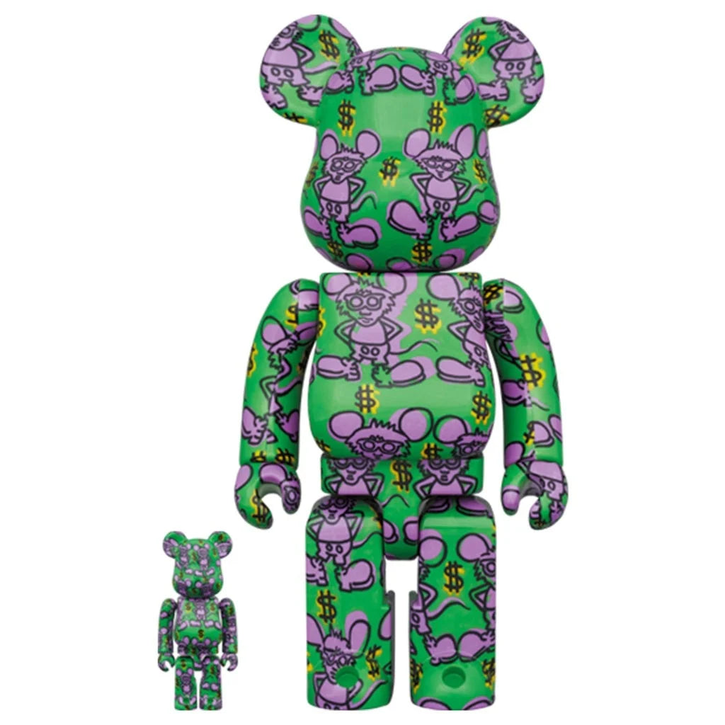 400% & 100% Bearbrick set Keith Haring v11 with signature and dollar signs.